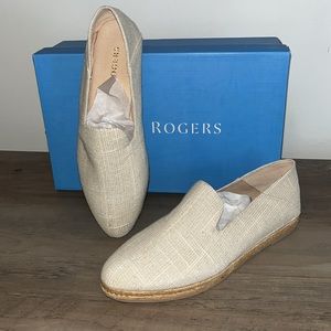 NIB Jack Rogers “Audrey” white silver linen espadrille flats loafers Sho…